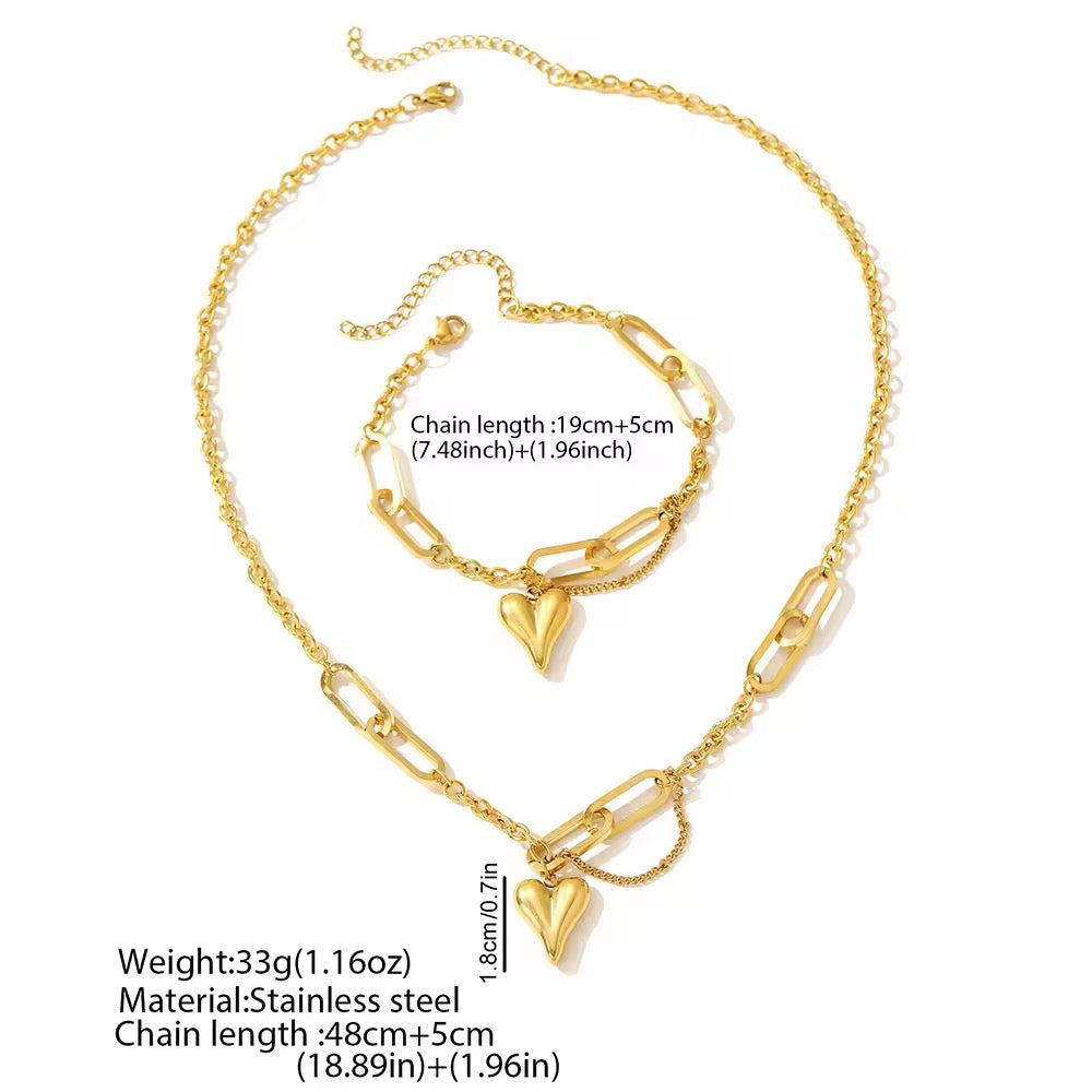 Set of Two - Retro Heart Bracelet & Necklace