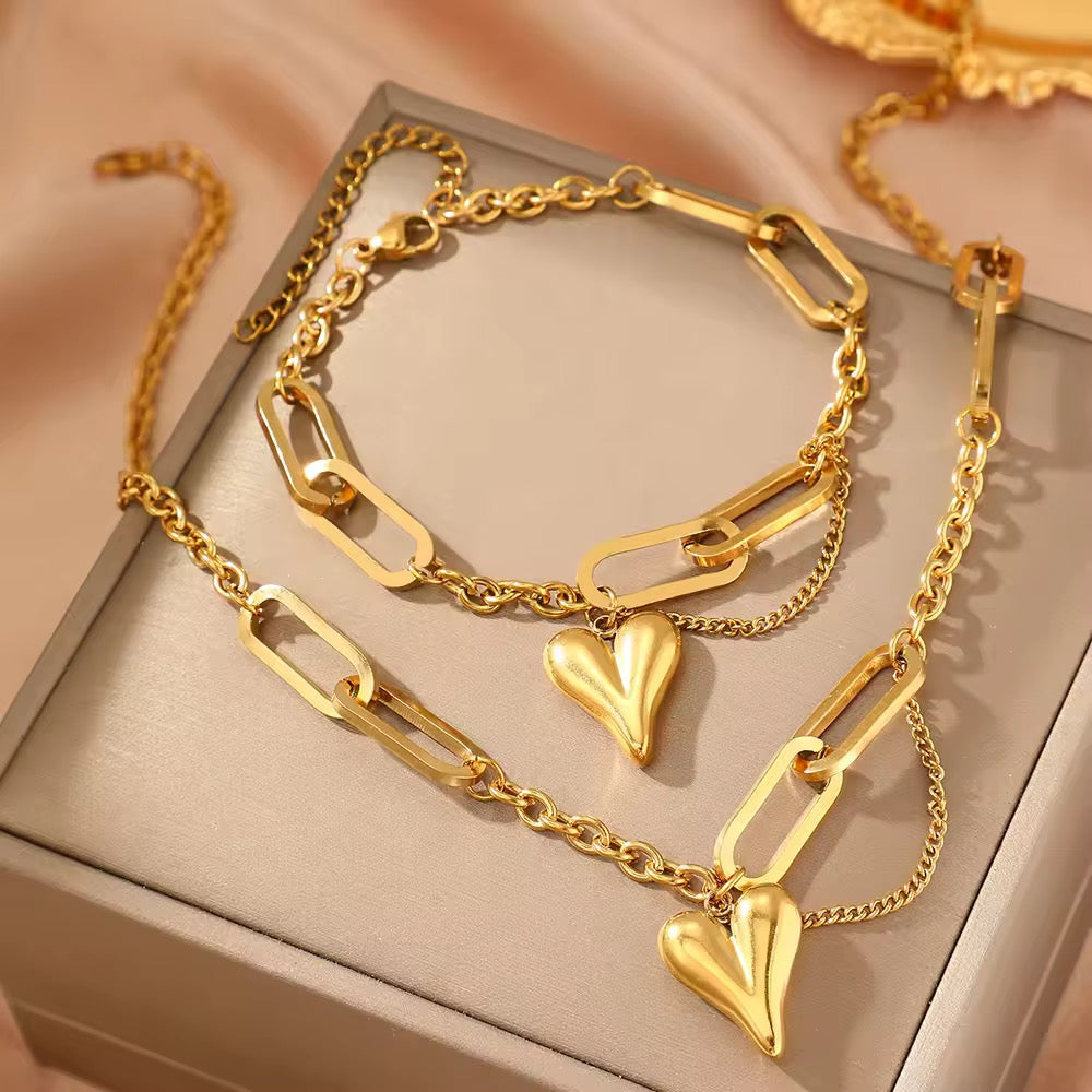Set of Two - Retro Heart Bracelet & Necklace
