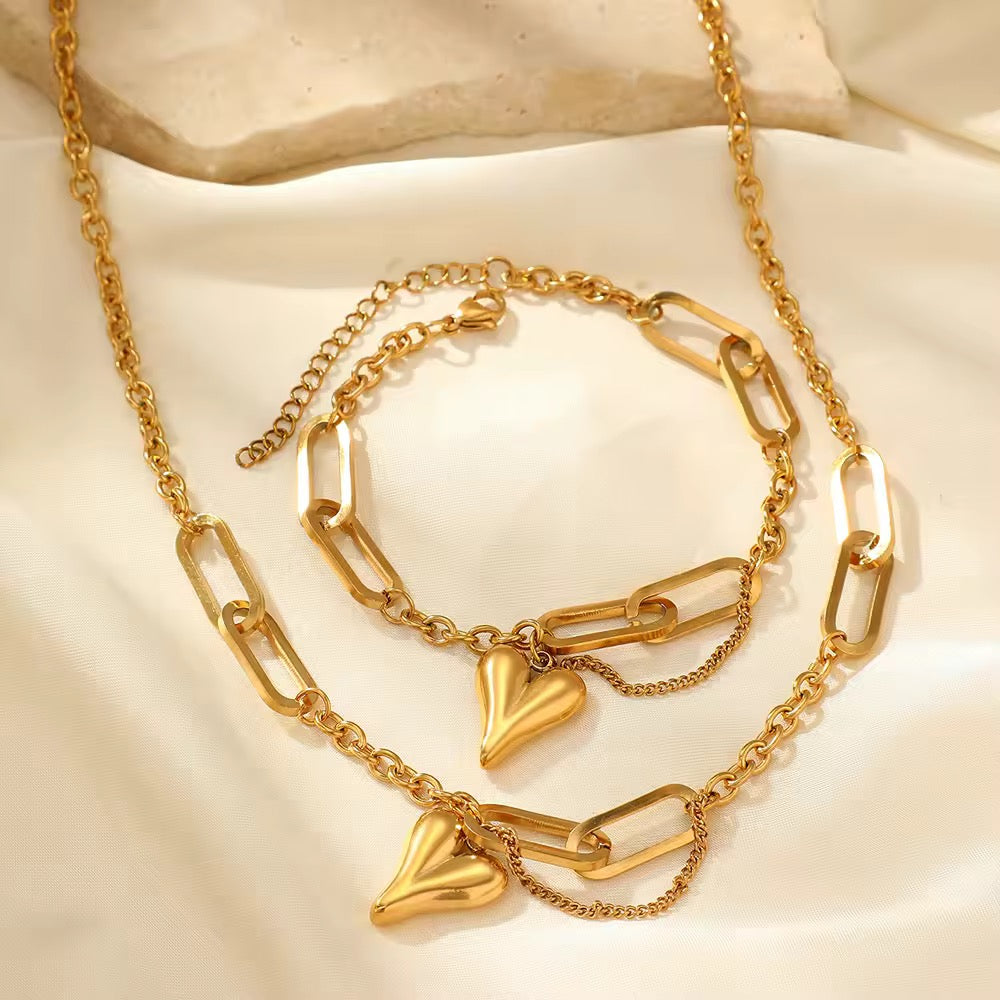 Set of Two - Retro Heart Bracelet & Necklace