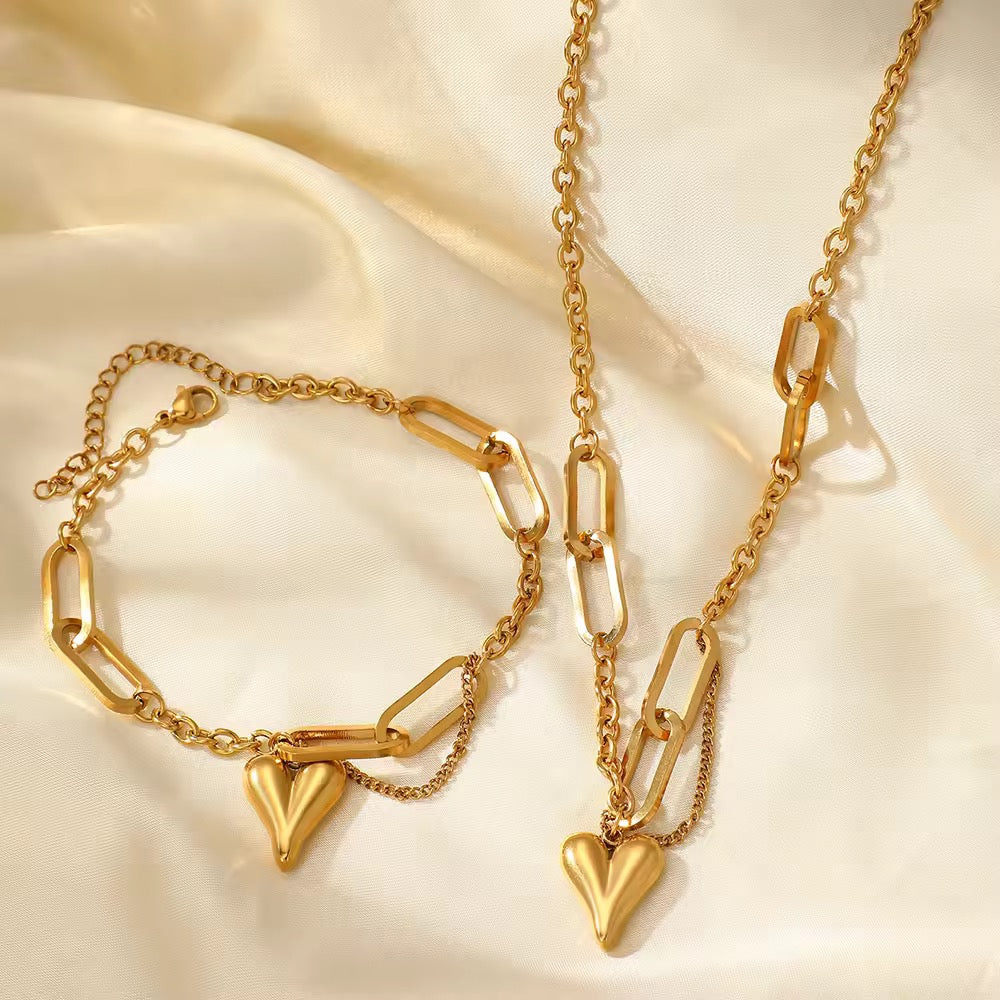 Set of Two - Retro Heart Bracelet & Necklace
