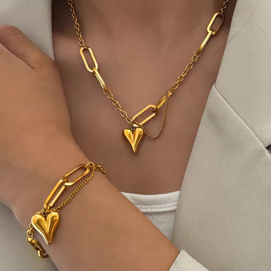 Set of Two - Retro Heart Bracelet & Necklace
