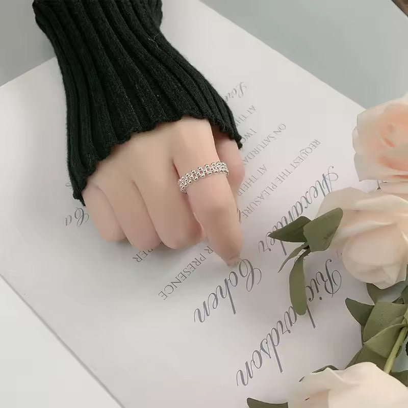 Silver Bi-layer Ball Ring