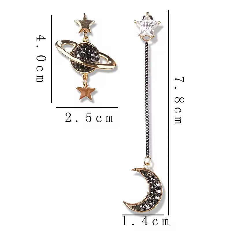 Black Rhinestone Celestial Earrings