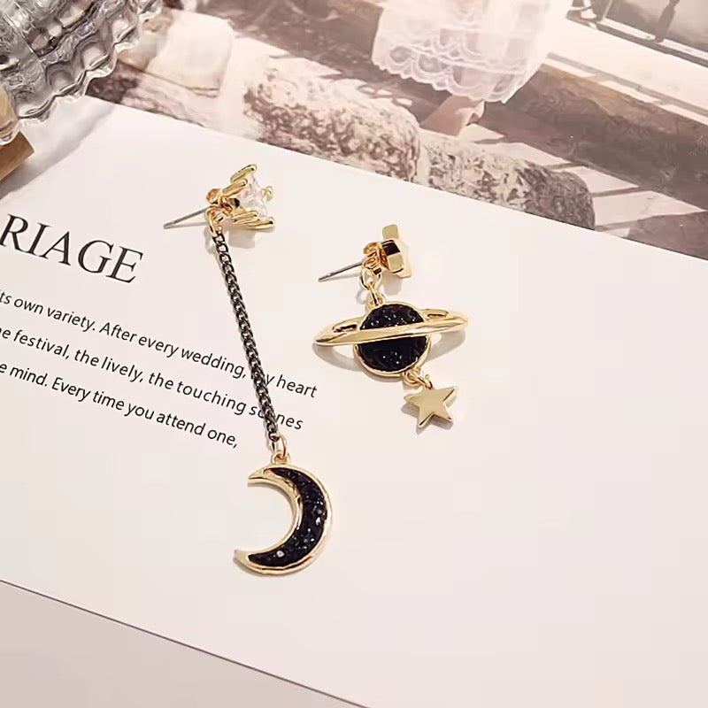 Black Rhinestone Celestial Earrings