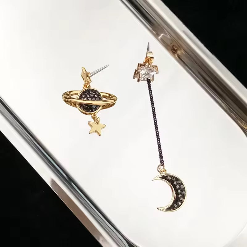 Black Rhinestone Celestial Earrings