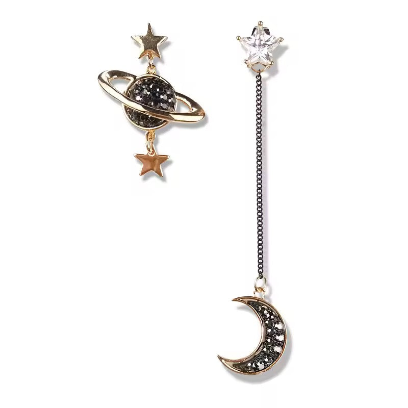 Black Rhinestone Celestial Earrings