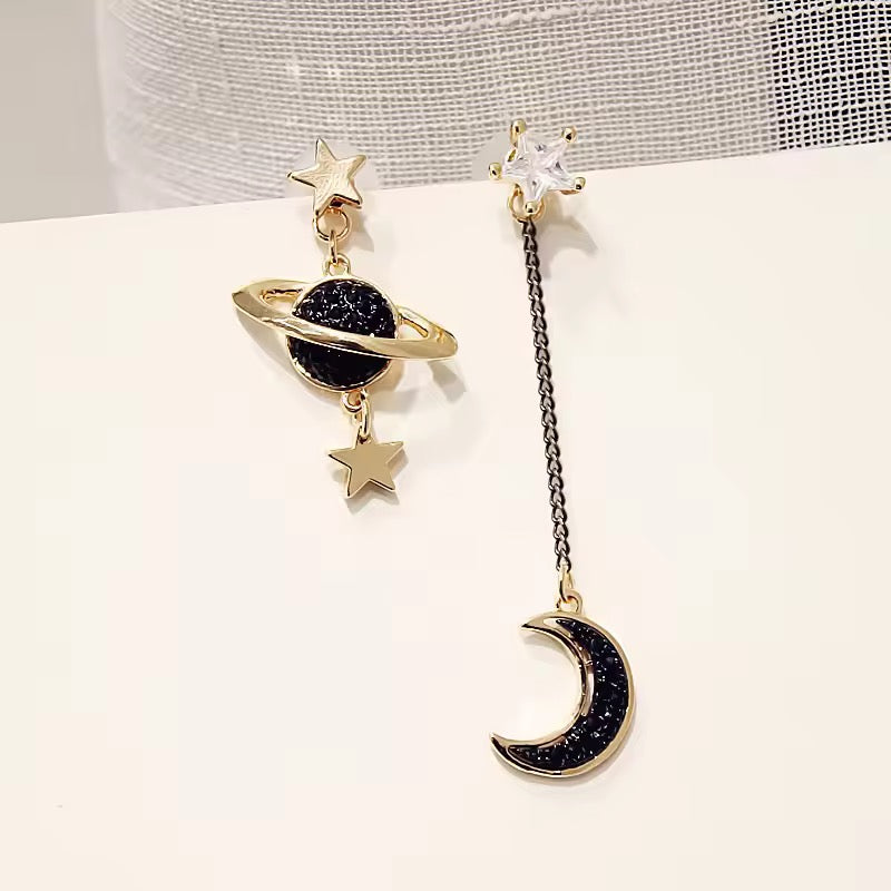 Black Rhinestone Celestial Earrings