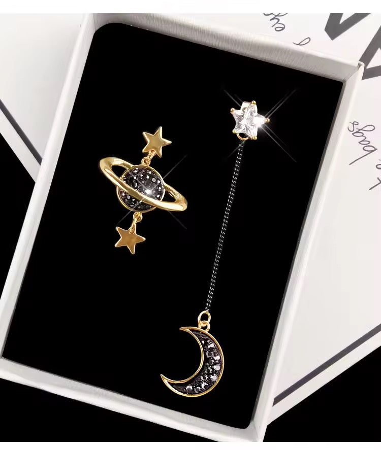 Black Rhinestone Celestial Earrings