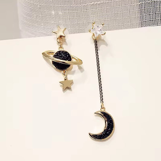 Black Rhinestone Celestial Earrings