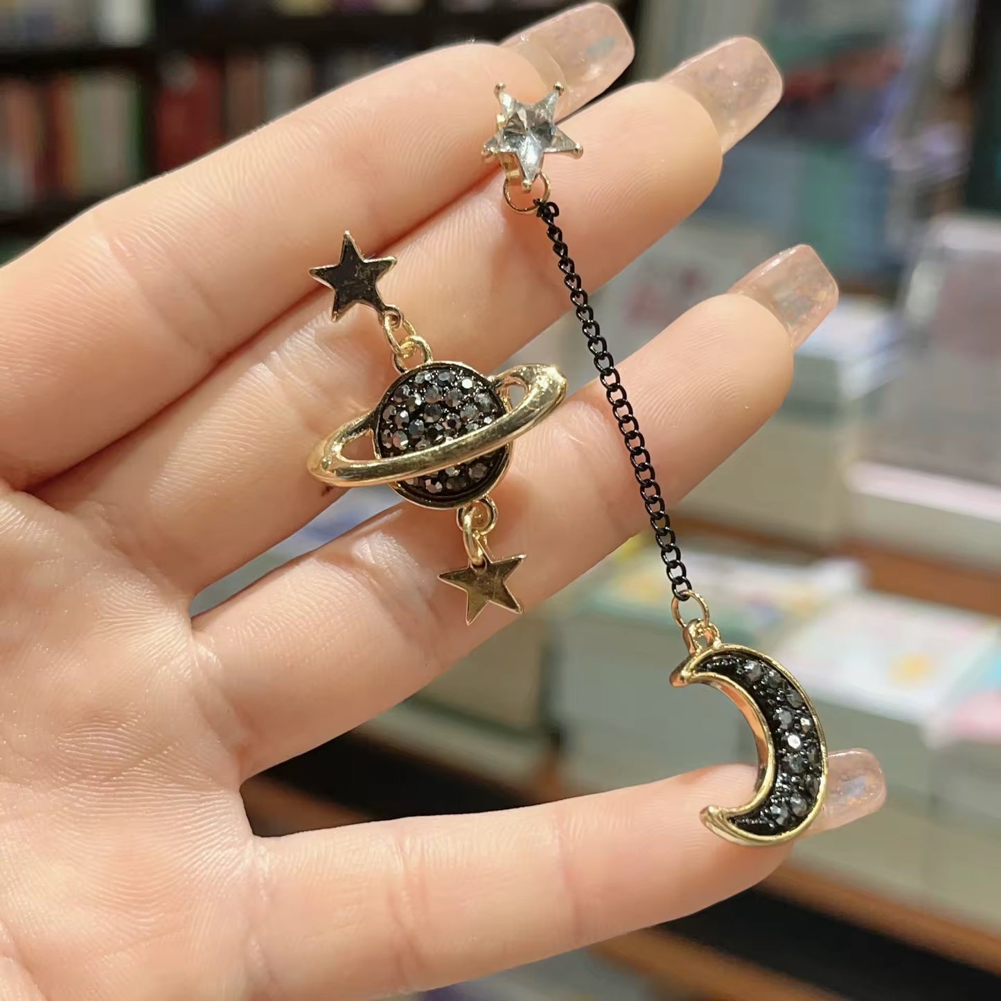 Black Rhinestone Celestial Earrings